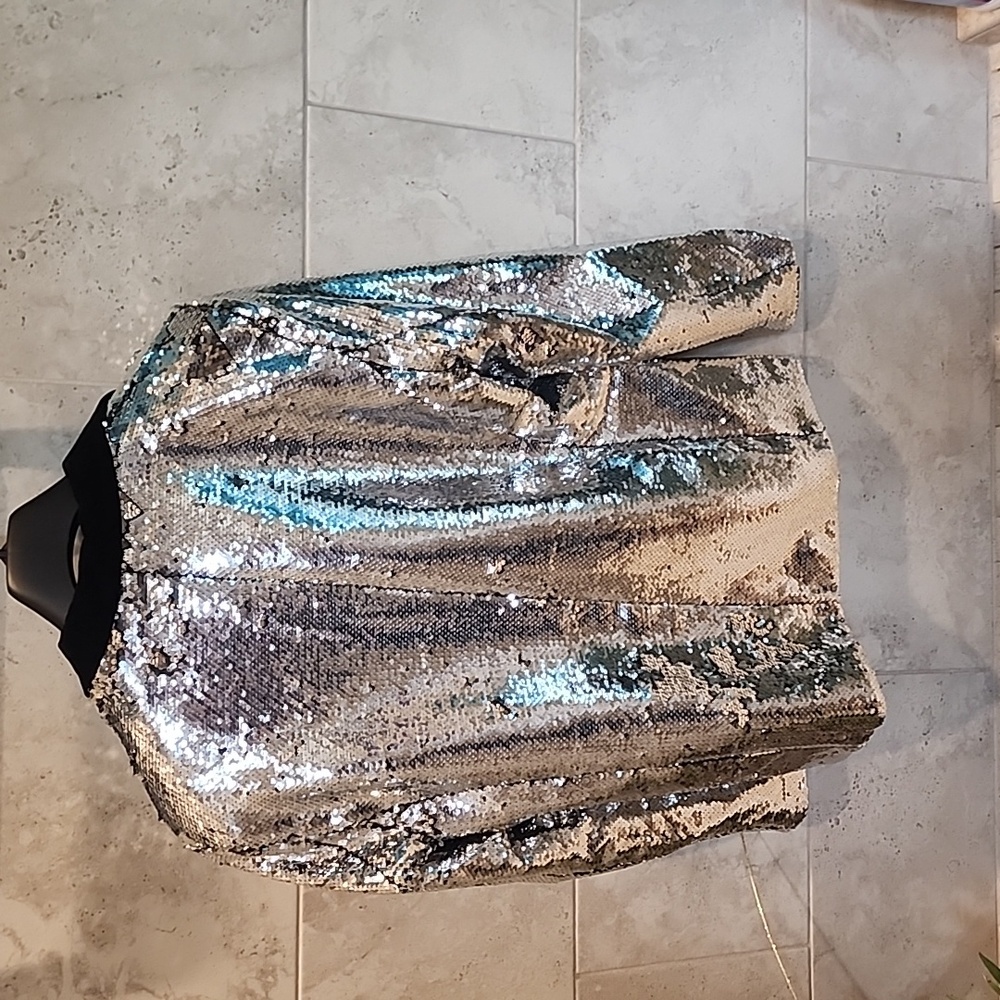 Silver Sequence Mens One Button Jacket Large Coof… - image 2